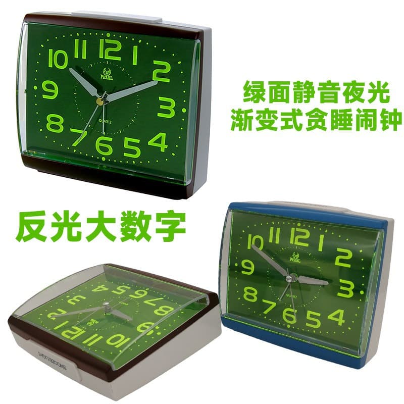 Popular 4-stage Green Alarm Clock, Luminous Bedside Alarm with Smart Light Control, Silent with Snooze