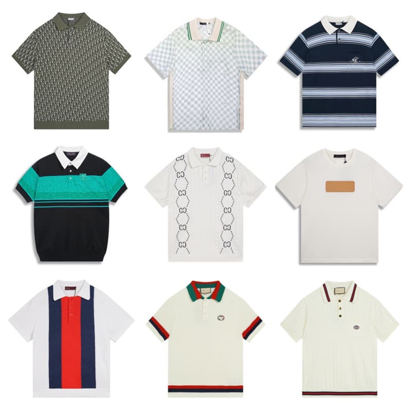 Cross-border Authentic Version LV Gucci Knit Polo Shirt 2025 New Letter Jacquard Embroidery Loose Short-Sleeve T