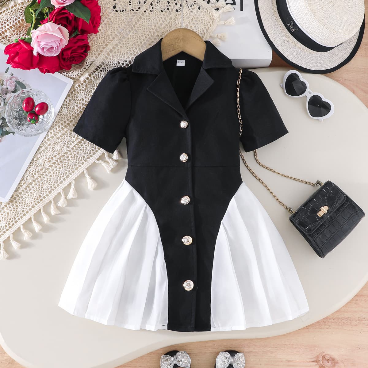 2025 New Arrival Cross-Border Summer New Girls' Solid Color Short-Sleeved Set + Front Embroidered Flower Fashion Dress