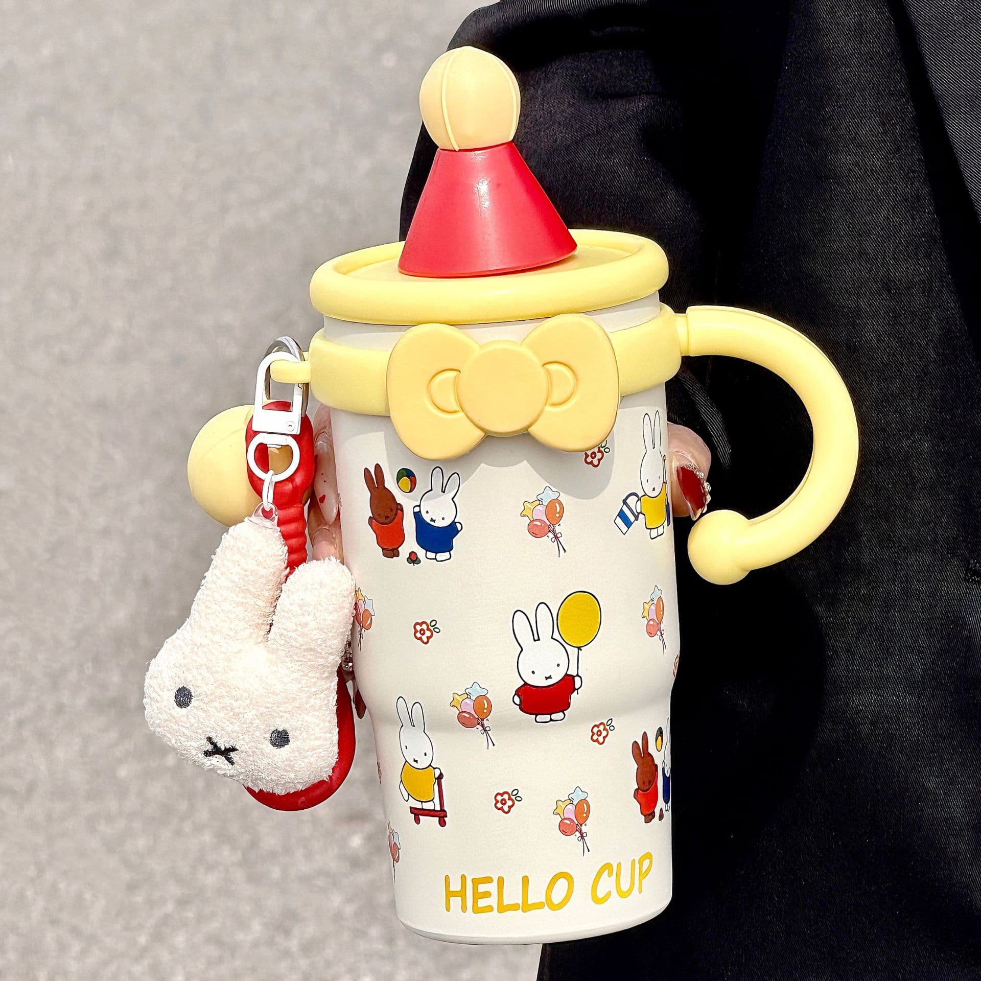 Miffy Rabbit Cute Girl Heart Ice Ba Cup High-Looking Straw Cup Girls Go Out Convenient Office Desktop Cup