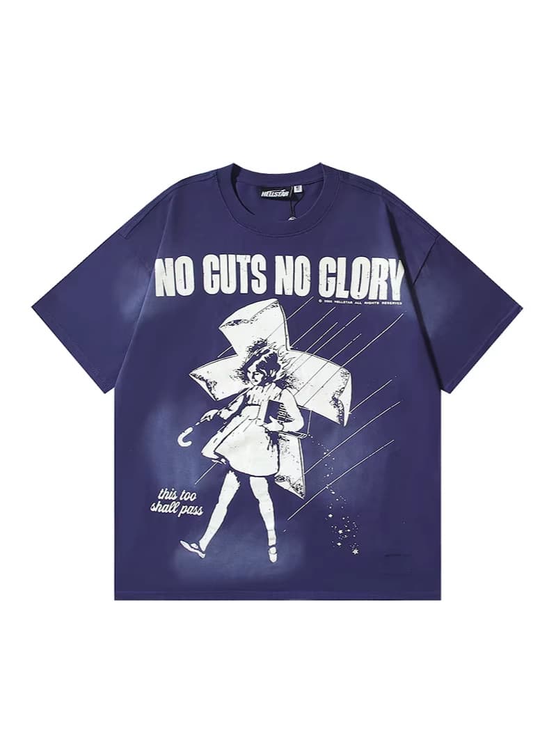 Hellstar Hellstar Girl Umbrella Cross Pattern Print Washed Cotton Loose Short Sleeve T-Shirt