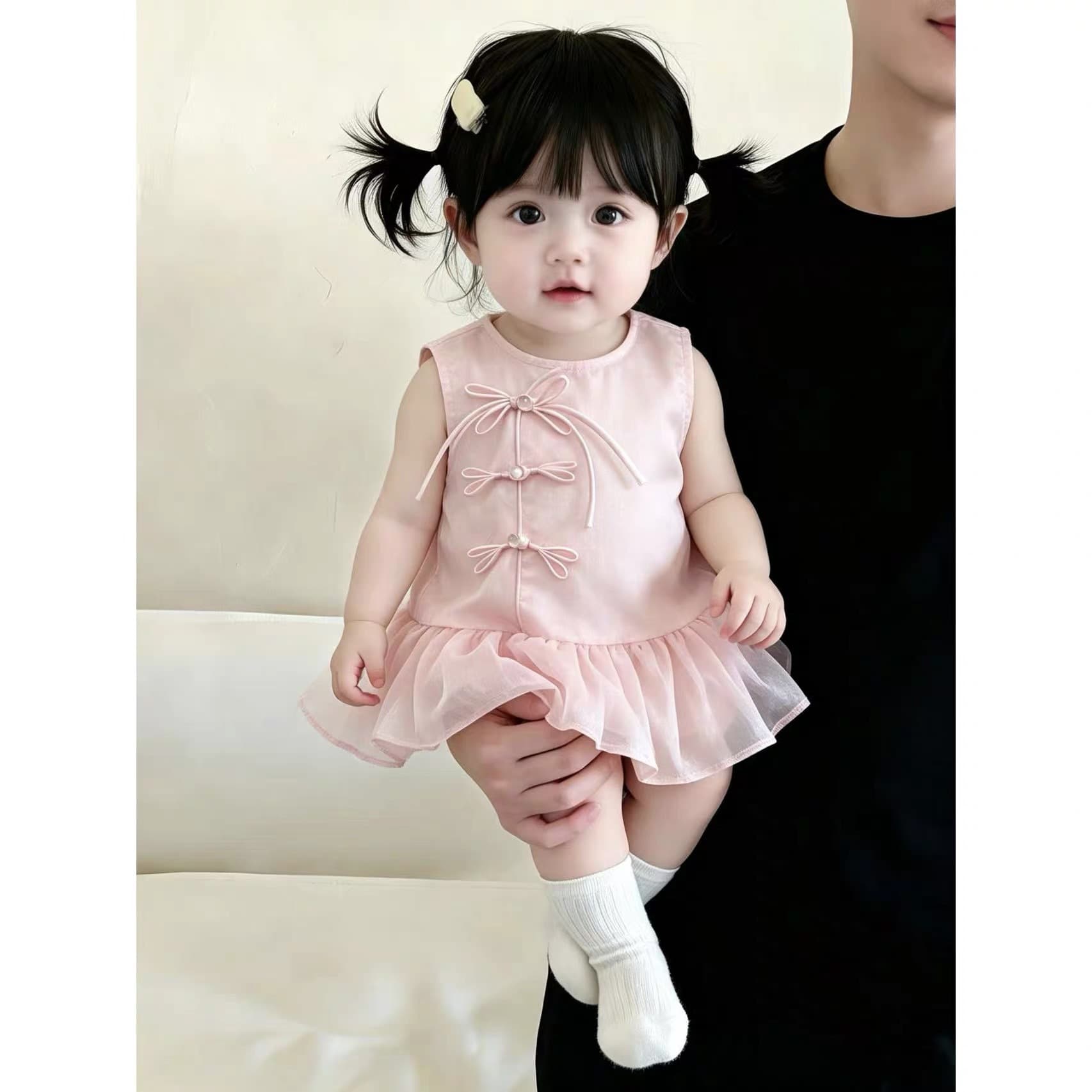 Baby Summer Broad Shoulder Sleeveless Dress Baby Girl Princess Dress New Chinese Style Hundred Days Thin National Style Cover Skirt