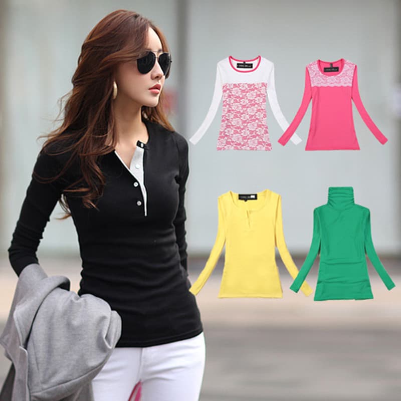 Women's Round Neck High Neck Thermal Base Layer Top Autumn Winter New Inner Wear Korean Style Fleece-Lined Thick Long Sleeve T-Shirt Top Trendy
