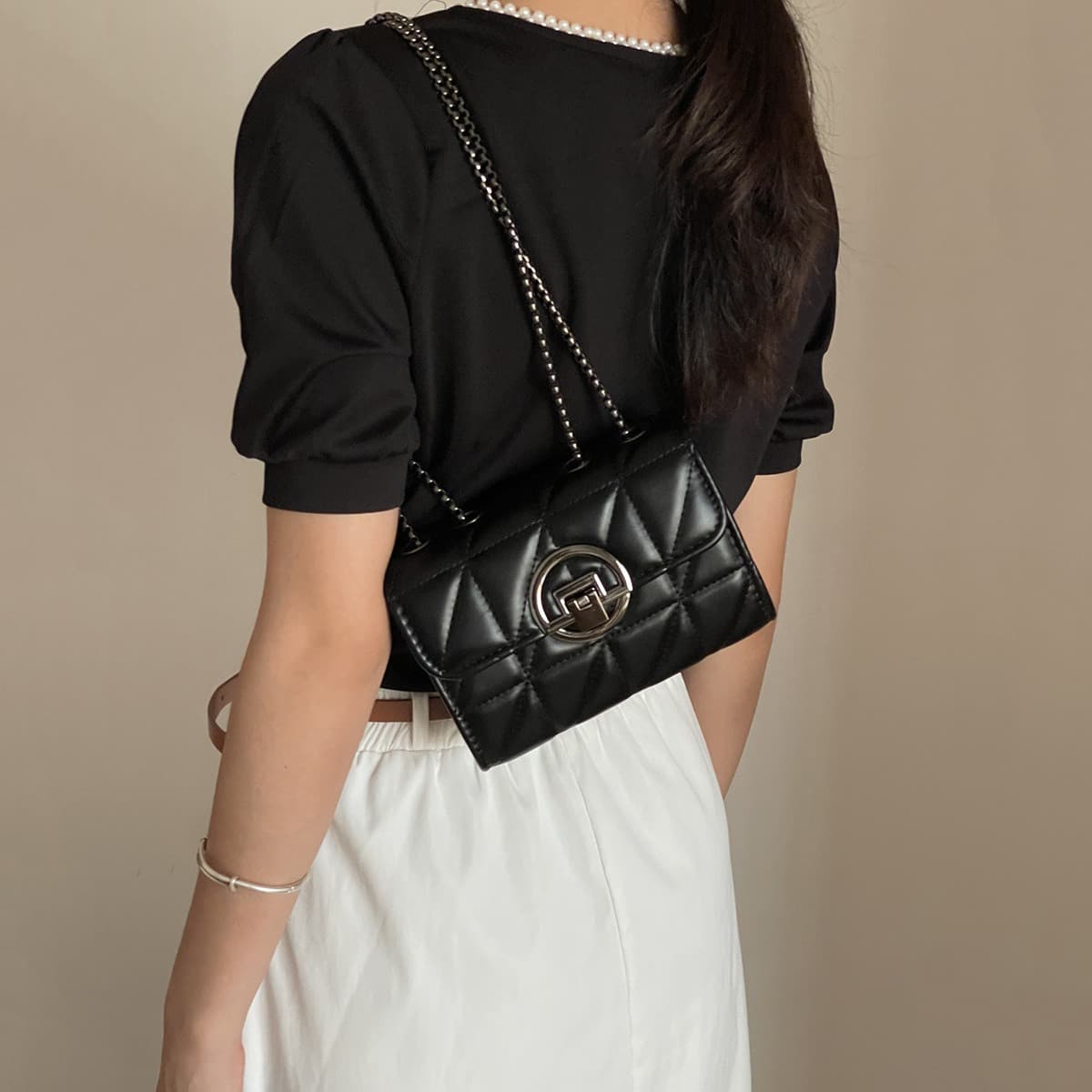 New Fashionable Women's Chain Strap Underarm Square Bag Stylish Vintage Single Shoulder Bag Versatile Elegant Crossbody Bag