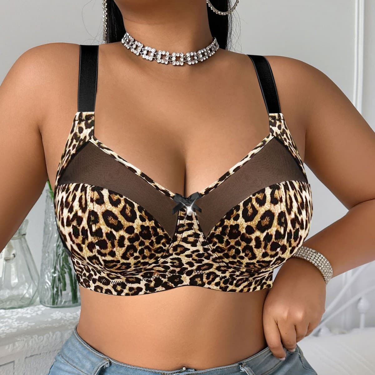 Sexy Leopard Print Plus Size Bra Comfortable Thin Wire-Free Unrestricted No Padding Cross-Border Bra Manufacturer