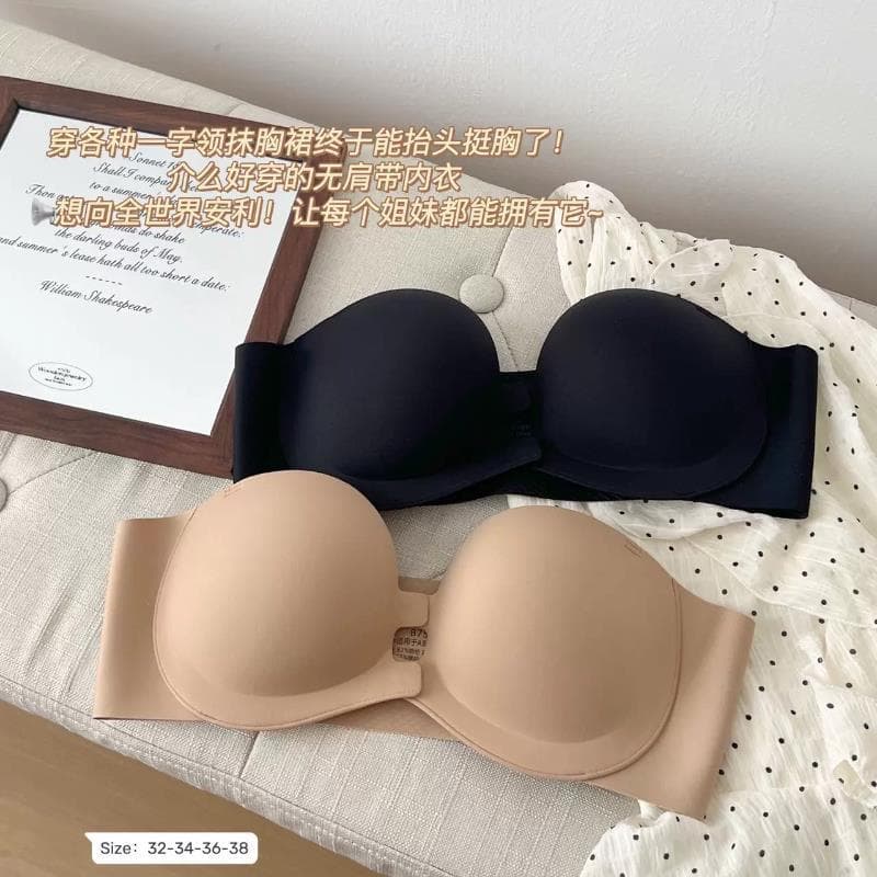 5863 Strapless Bra for Women Non-Slip Push-Up Bandeau Bra Invisible Seamless Wrap Bra One-Shoulder Special Bra