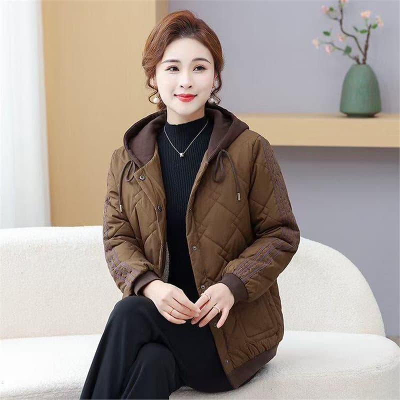 Middle-aged and elderly women's cotton-padded coats, autumn and winter coats, mother's cotton-padded jackets, thick, warm, stylish and casual hooded cotton-padded jackets.
