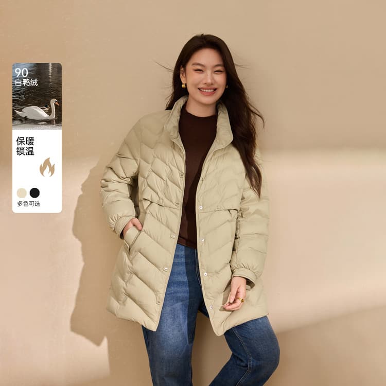 [Mid-length down jacket] Qianlixiu Plus Size Women's Clothing 90% Duck Down Warm Coat for Curvy Women 2025 Winter New Arrival