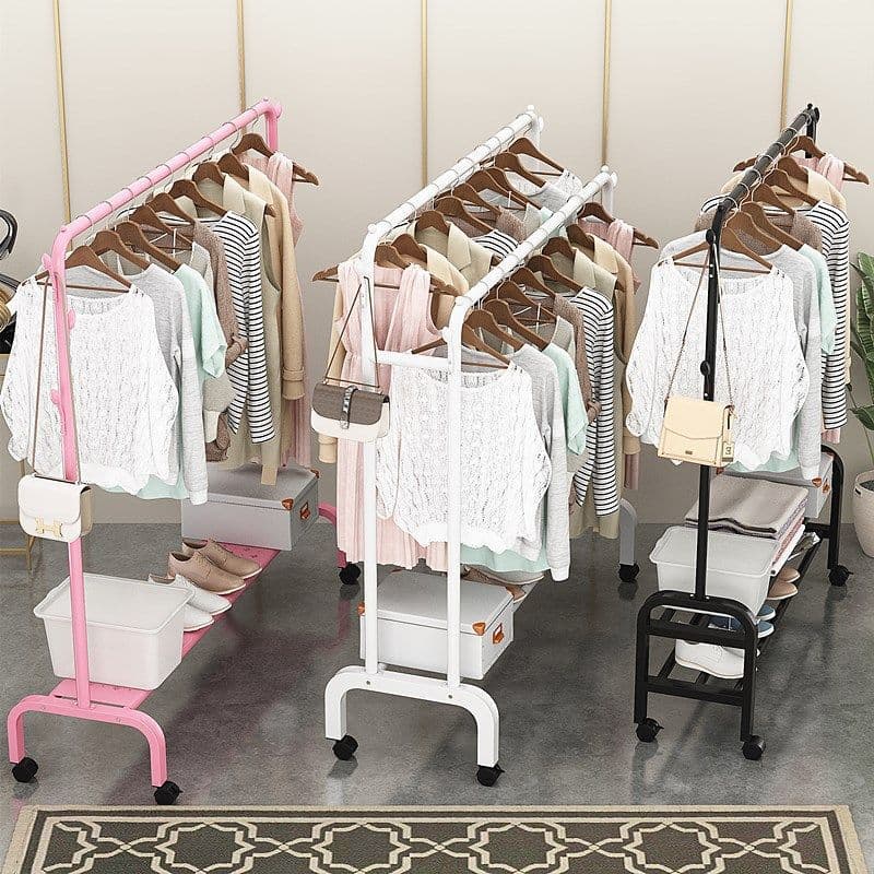 Thickened Floor Clothes Rack, Foldable Standing Clothes Hanger for Home Indoor Use, Simple Wardrobe Storage