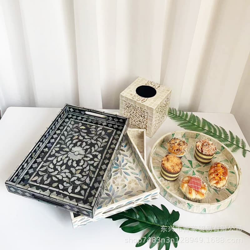 High-end Light Luxury Square Round Shell Tray for Home Living Room Cake Coffee Restaurant Storage Tea Snack Shell Tray