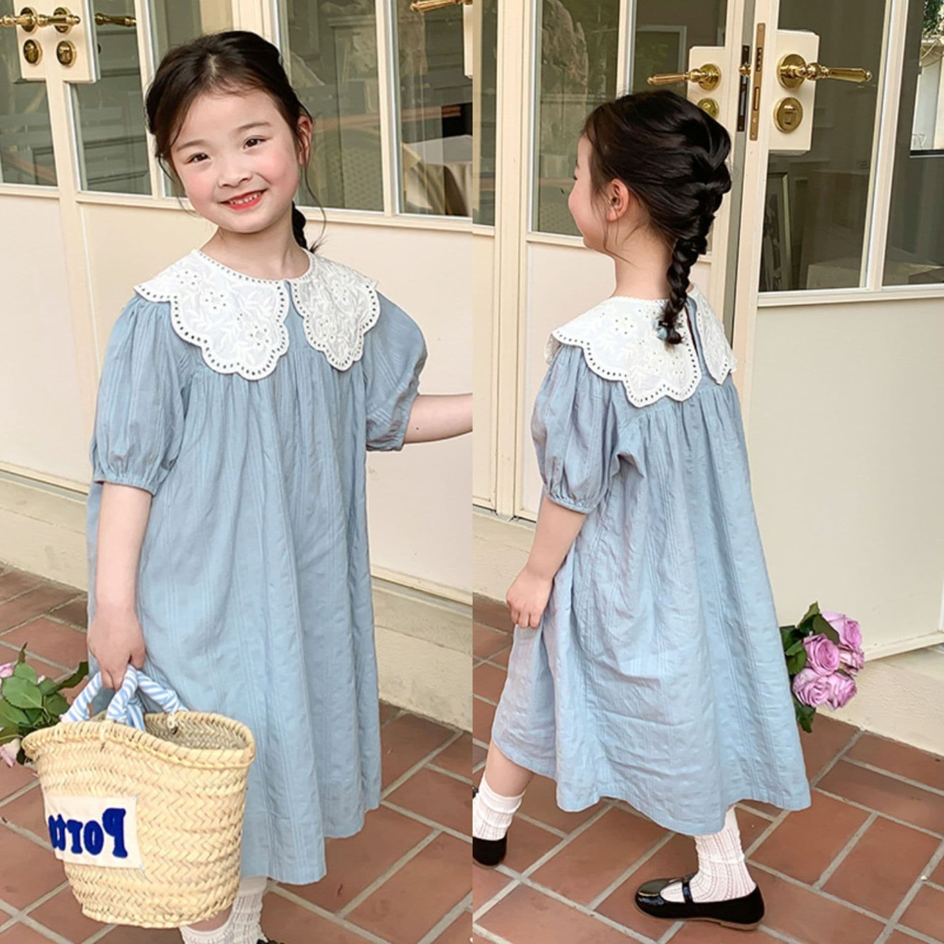 Girls sweet dress summer style children's lapel princess dress children's dress 3-8 years old children's clothing one piece dropshipping