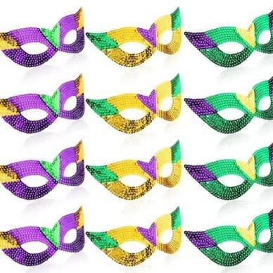 Factory Direct: Sequin Mask, Purple Gold Green Beaded Mask, Carnival Mask