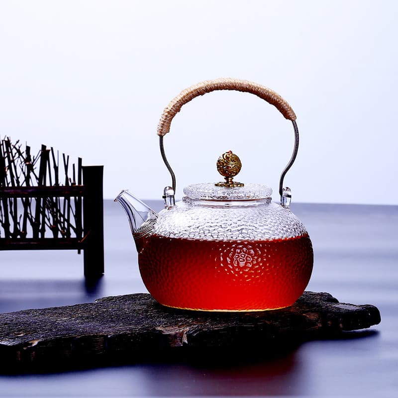 Copper handle kettle, high borosilicate glass tea kettle, special tea kettle for electric ceramic stove, Japanese style hammer pattern tea kettle