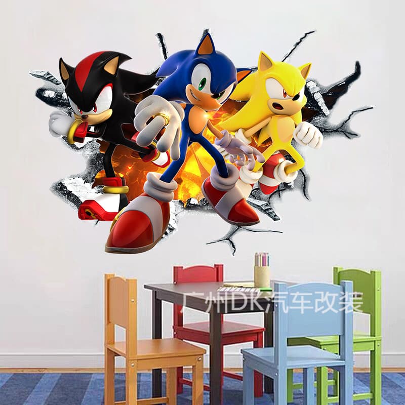 Cartoon Anime 3D Sonic Wall Sticker Kids Bedroom Wall Art Graffiti Decal Decor Self-Adhesive Sticker Wall Decal
