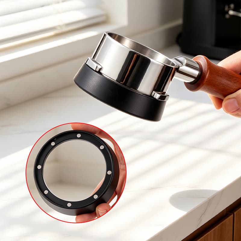 Coffee Dosing Ring with Magnetic Distributor, Anti-Splash Powder Fixing Ring for Espresso Machines, Compatible Accessories