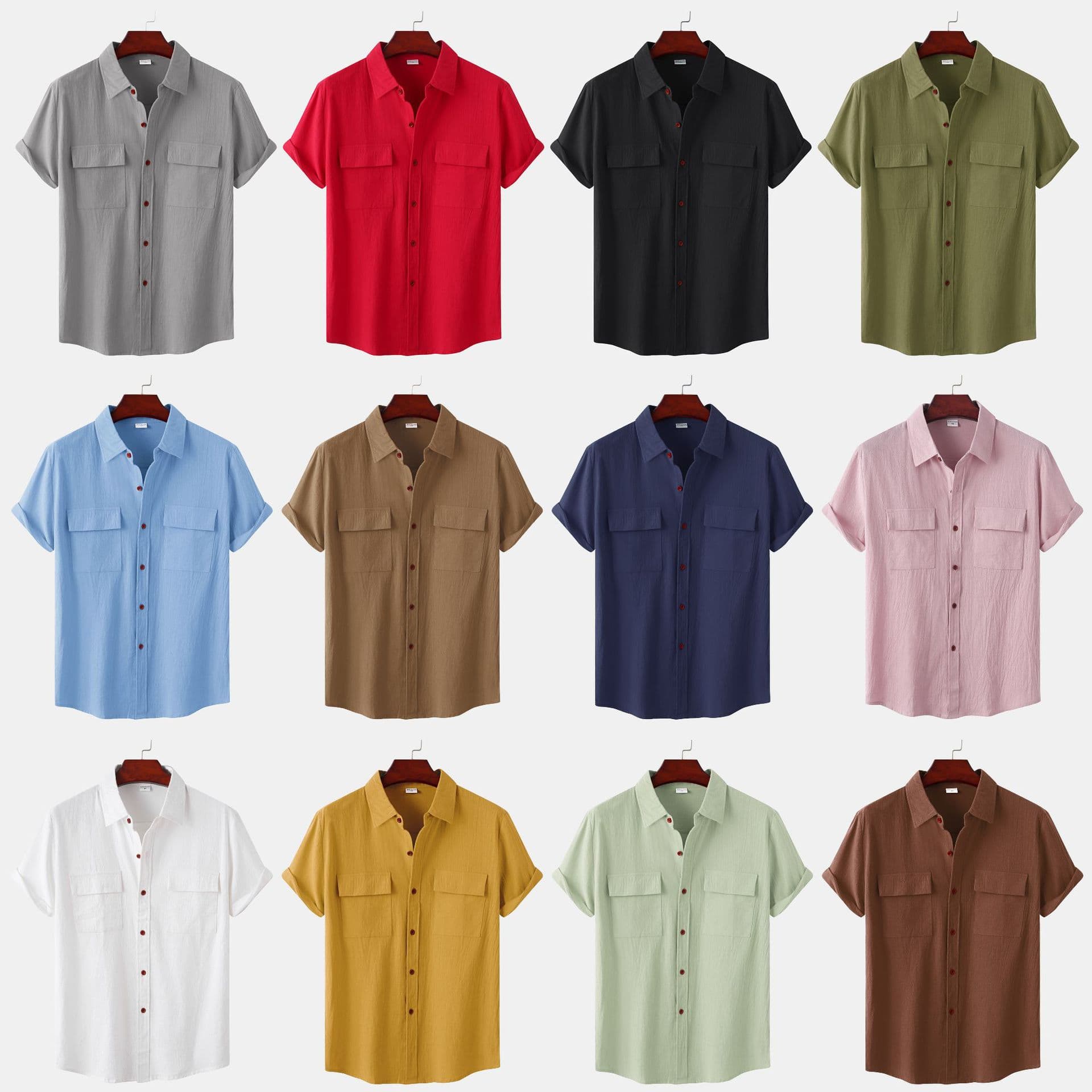Summer Men's Cotton Linen Short Sleeve Shirt Casual Loose Fit Pure Color Half Sleeve Top Business Style Machine Washable
