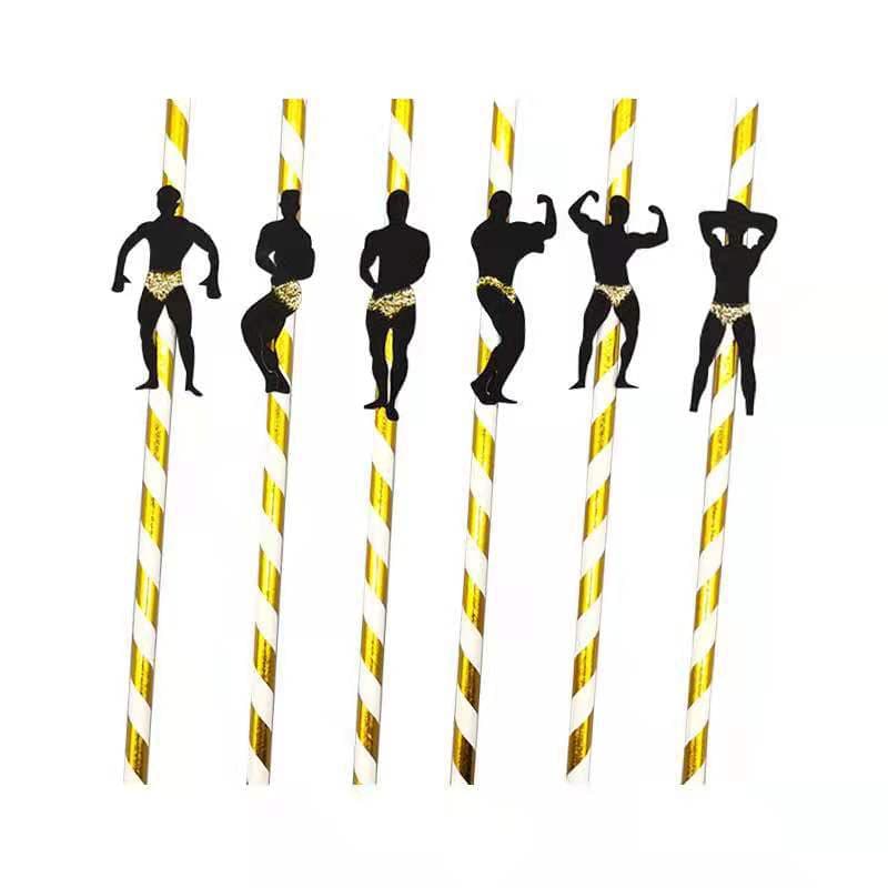 Amazon disposable singles party paper straws dessert cake decorations sports fitness muscle man shaped straws