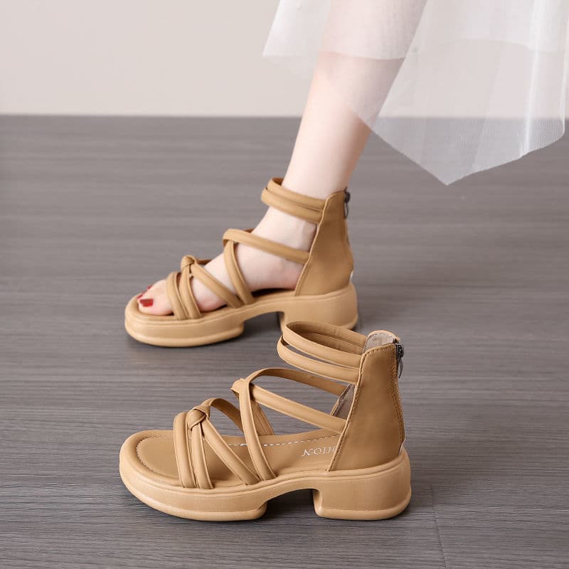Roman Sandals for Women Summer 2025 New Flat Anti-slip Outdoor Beach Shoes Versatile Black Hollowed-out Sandal Boots Trendy
