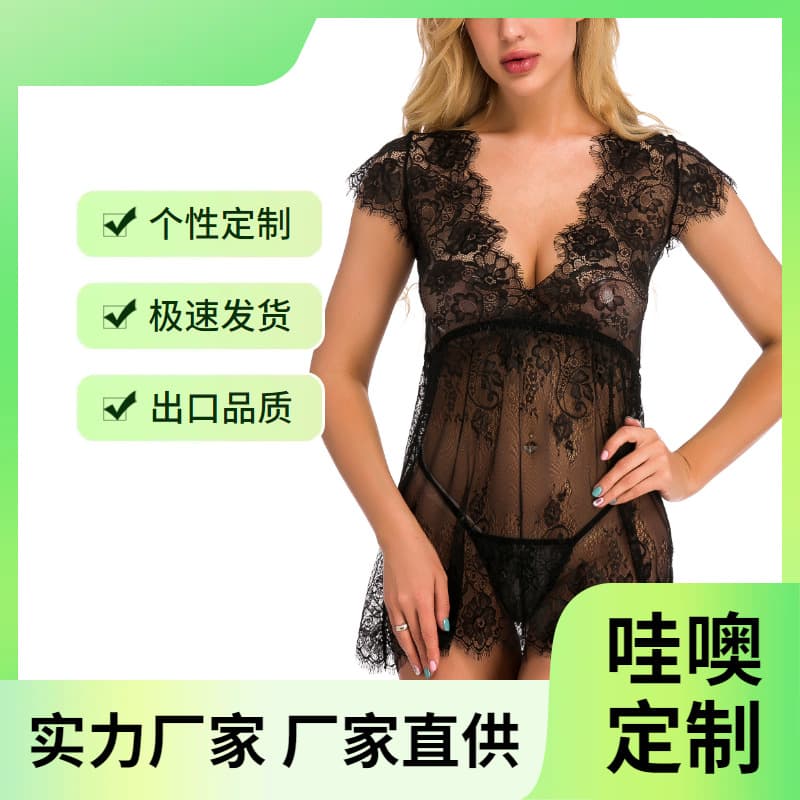 Cross-border Europe and the United States ebay sexy underwear home clothes pajamas lace lace women's casual nightgown with thongs