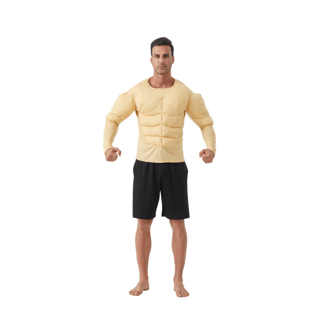 Adult Muscle Costume T-Shirt for Men, Halloween Role-Play Cross-Border Fake Abs T-Shirt with Chest Muscles