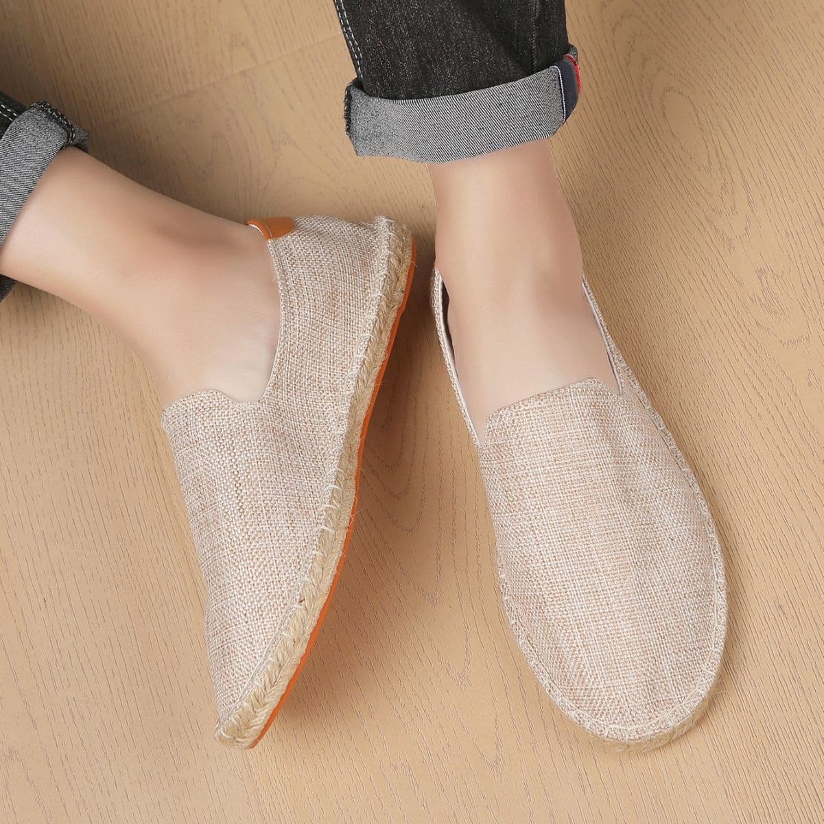 Cross-Border Summer Classic Espadrilles for Men and Women, Straw Woven Shoes, Slip-On Canvas Loafers, Breathable, Lightweight, Flat-Soled