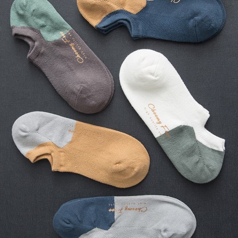 Men's Fashion Ins Short Socks, Pure Cotton, Low-Cut, Summer Anti-Odor, Moisture-Wicking, Breathable, Invisible, Thin Spring/Autumn Style, Personality Boat Socks