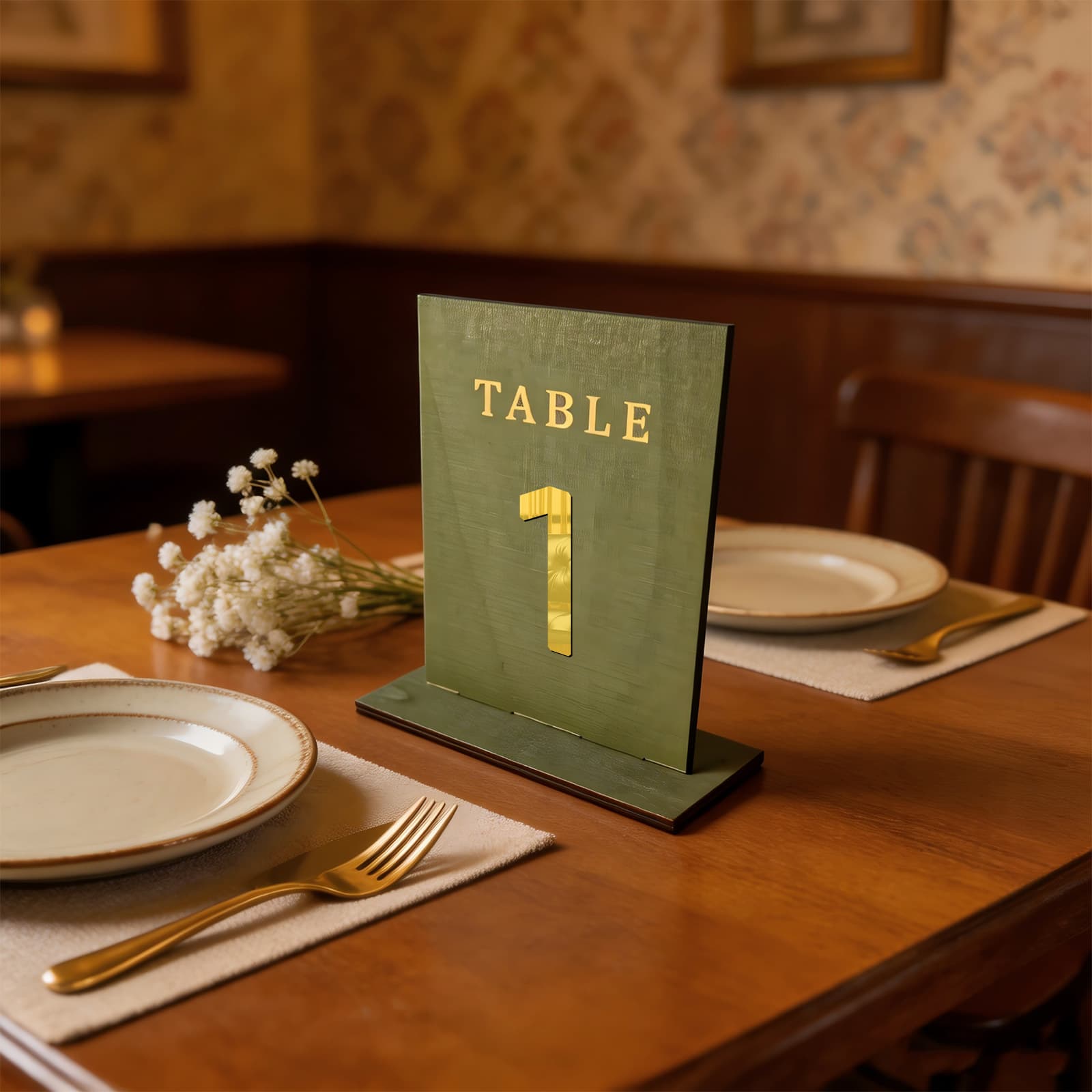 Cross-border high-end wooden table number Morandi color green plant table number minimalist wedding party tabletop art ornaments