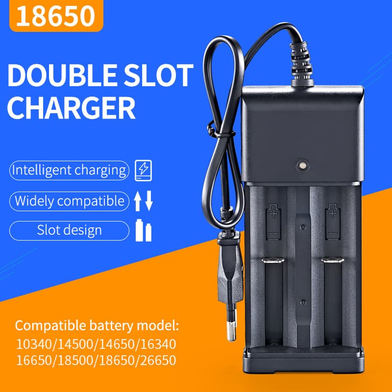 18650 lithium battery charger 2 slots direct charging headlight 3.7V battery 2 cells 4.2 charging double slot round plug charger