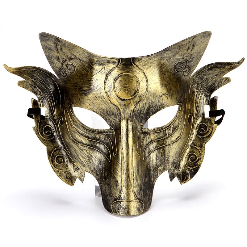 Halloween Masquerade Mask Animal Wolf Mask High-End Antique Iron Wolf Head Mask Gold and Silver