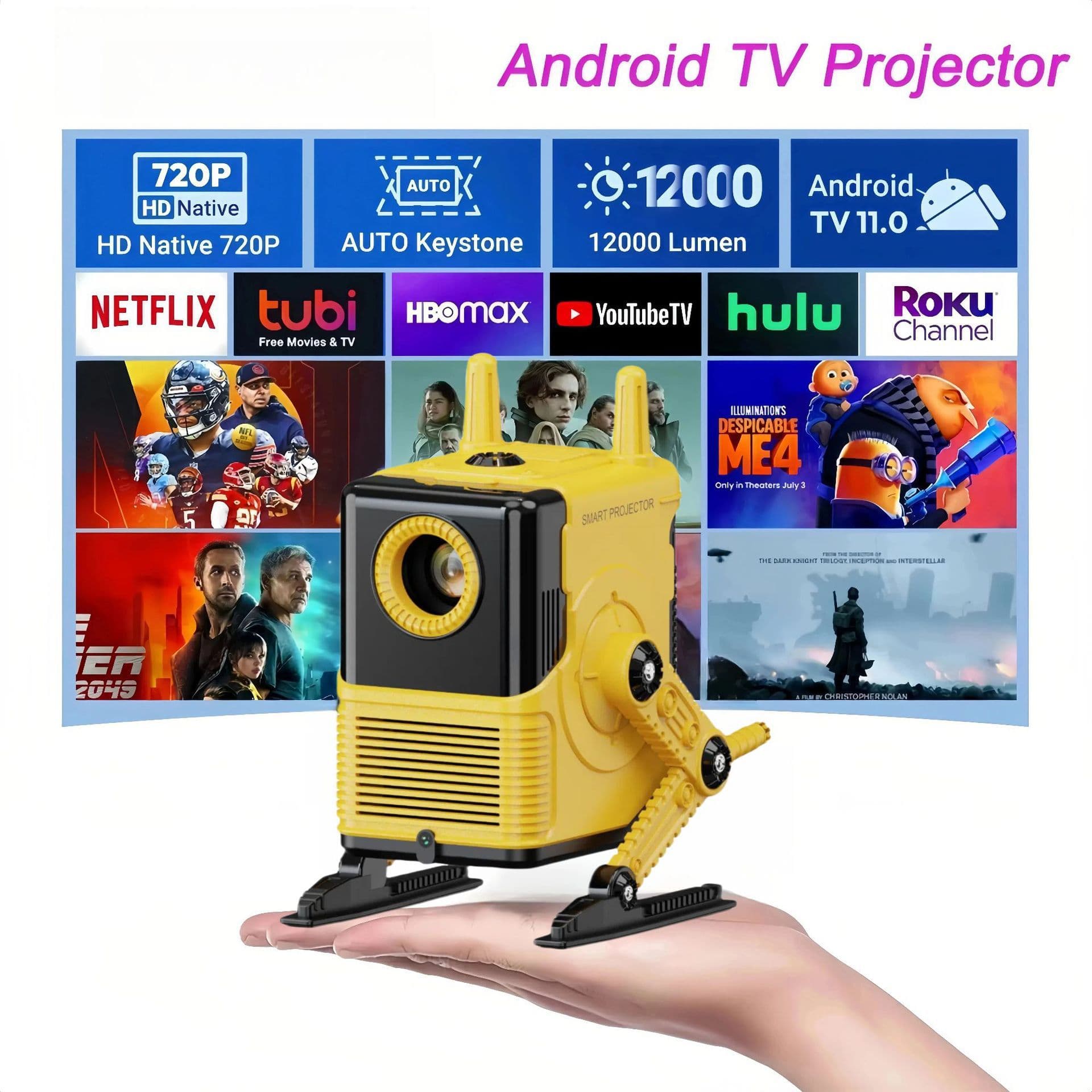 New Original Factory Robot H8 Mini Portable Home Projector Ultra HD Portable Screen