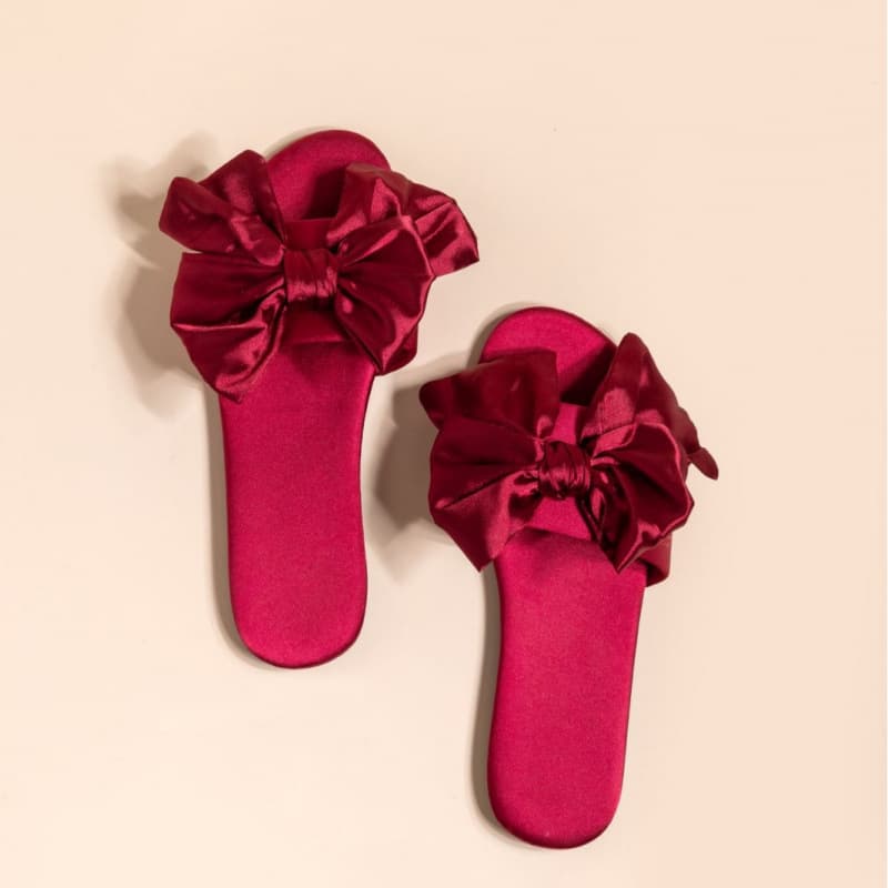 Spring and Summer Silk and Satin Bow Wedding Slippers Festive Red Couple Dowry Bride Dressing Gown Slippers Sandals