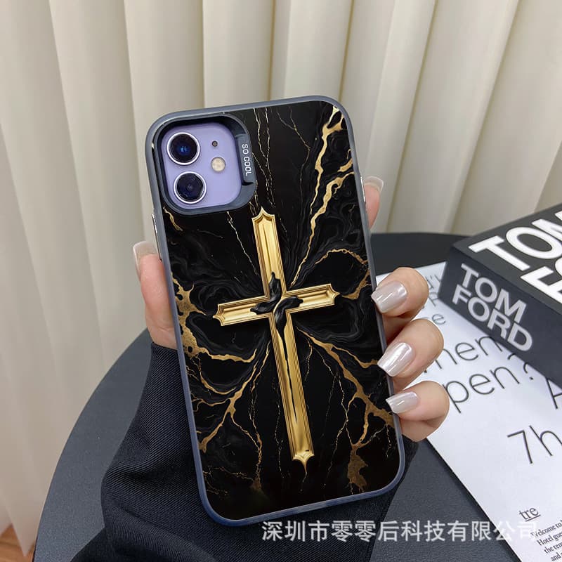 Cross Pattern Compatible with Apple 15 Silver iPhone 14 Pro Creative 13/11 Pro Max Frosted 16 Case