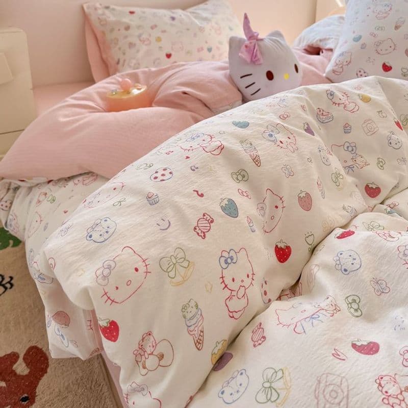Class A Infant-Grade Ultra-Soft Washed Cotton 4-Piece Set Cartoon Duvet Cover Dormitory Sheet 3-Piece Set Bedding Duvet Cover Fitted Sheet 4