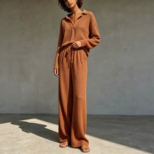 European and American cross-border fashion knitted casual set for women, loose long-sleeve top and wide-leg pants two-piece set, commuter wear