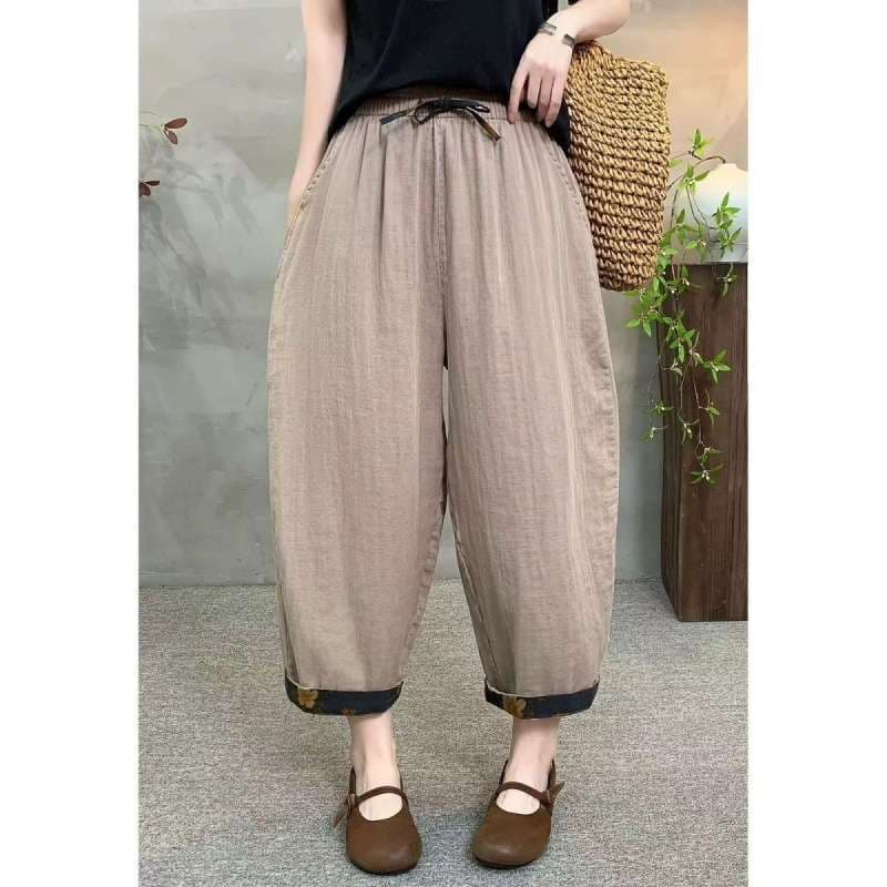 New loose cotton and linen harem pants for women, comfortable and breathable dad pants, retro literary loose color matching casual pants for women