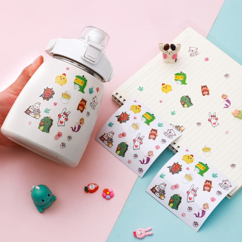 Korean INS Style Dinosaur Mermaid Waterproof Stickers Wholesale Cartoon Stickers Office Supplies Children's Stickers