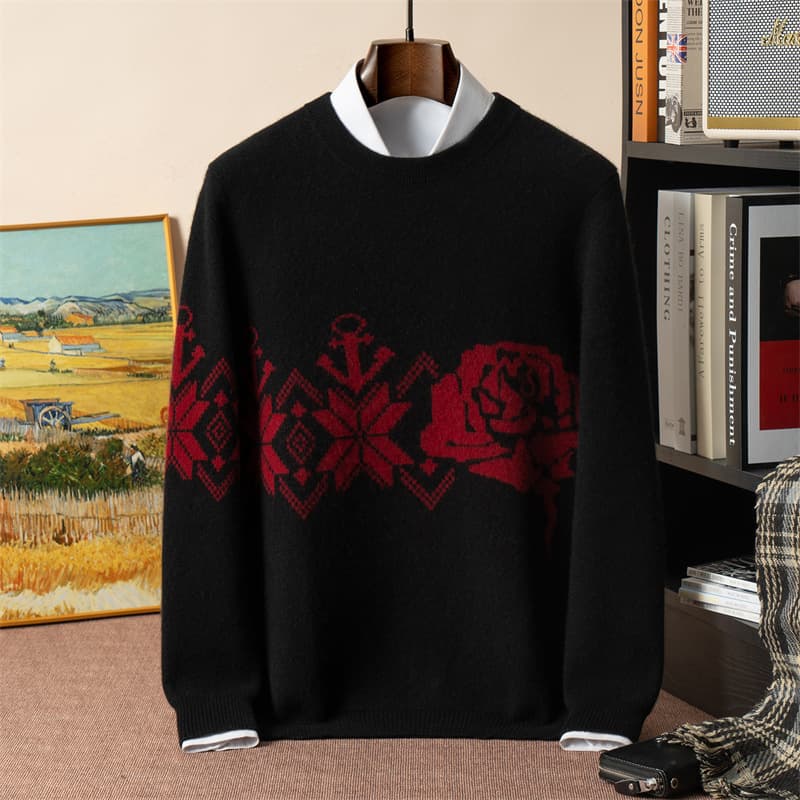 Round Neck Cashmere Sweater for Women, 100% Pure Cashmere, Winter Jacquard, Casual Business, Young Adult, Business Formal Wear