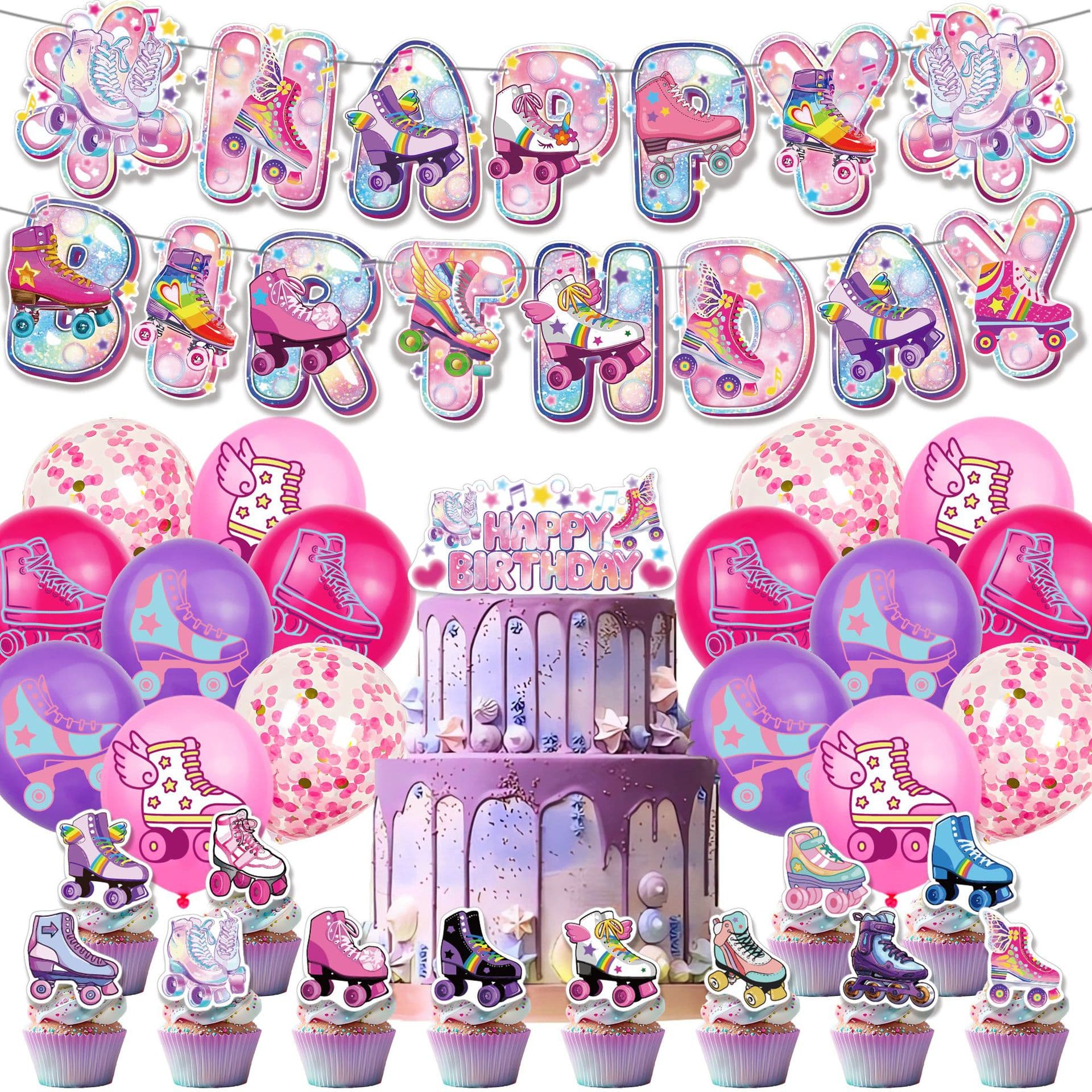Stock Demon Slayer Girls' Birthday Theme Party Decor Setup Bunting Banner, Cake Flags Balloons Kpop Set