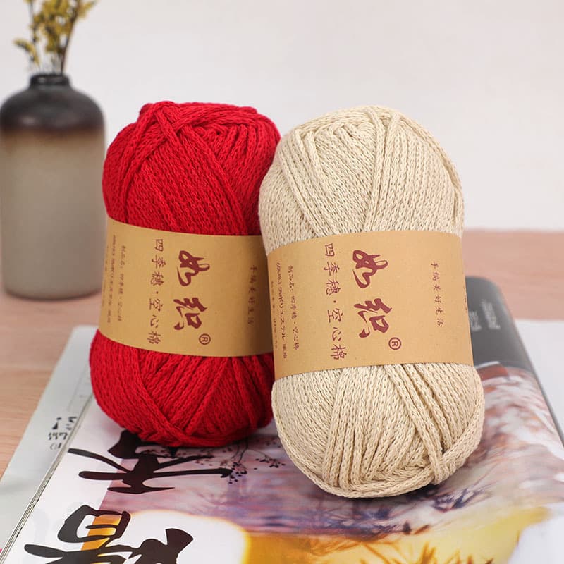 Four Seasons Hollow Cotton Yarn Round Skein Factory Wholesale Hand Knitting Crochet DIY Material Bag