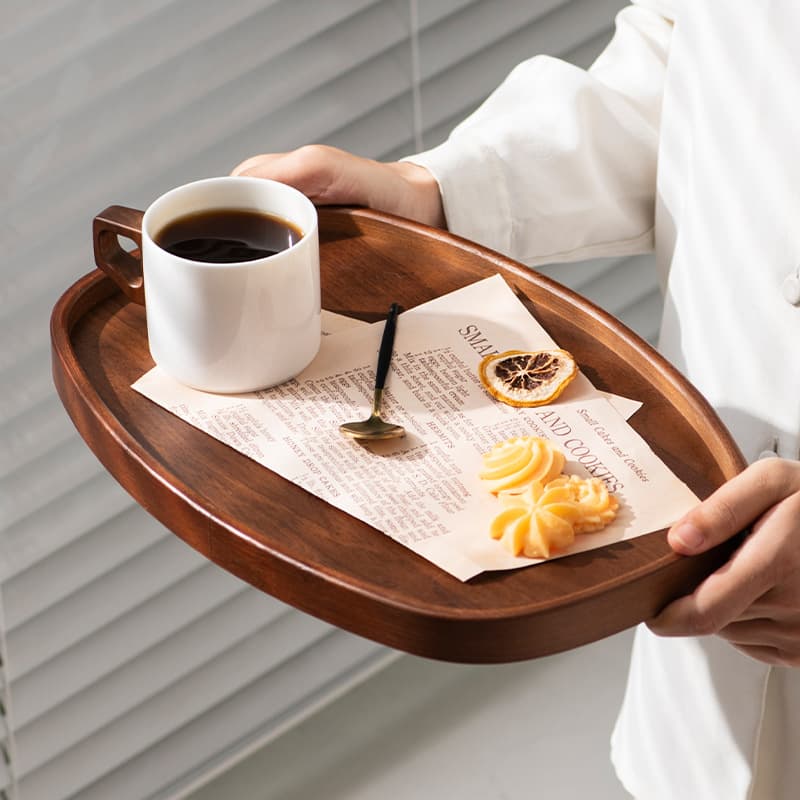Bamboo tray with round edges on both sides, tea room tea serving tray, household baked snacks, melons and fruits, light luxury bamboo wooden flat dinner plate