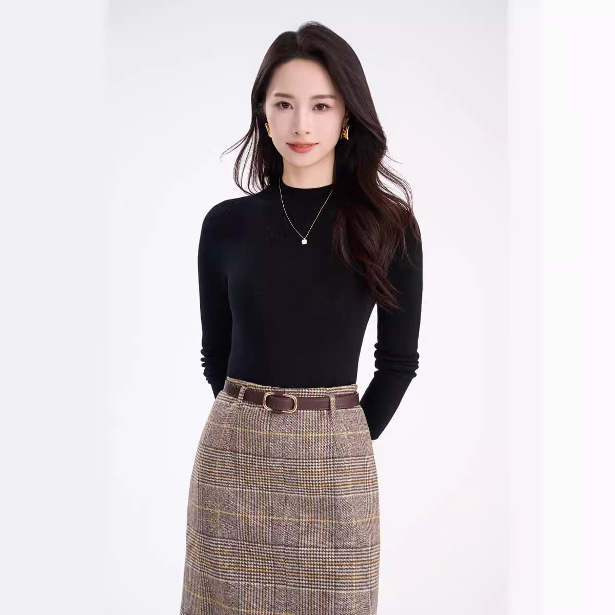 100% Fine Wool Sweater New Zealand Yarn Island Seamless Machine Washable Semi-Turtleneck Cowl Neck Wool Base Layer Women's