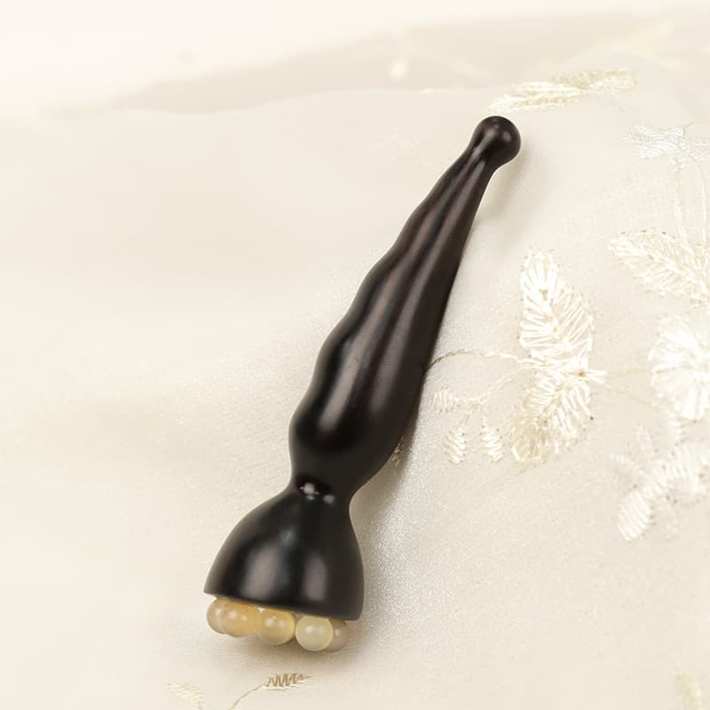 Natural Purple Sandalwood Small Lotus Pod Massage Stick, Horn-Shaped Facial Beauty Stick, Ebony Muscle-Relaxing Stick, Acupressure Stick for Women's Skincare