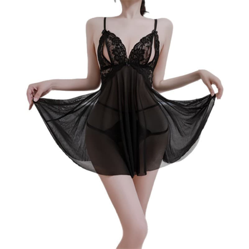 Rouxiyue Emotional Fun Exposed Outfit Abstinence Style Sleepwear Plus Size Sexy Lace Nightgown Alluring Seductive Sleepwear