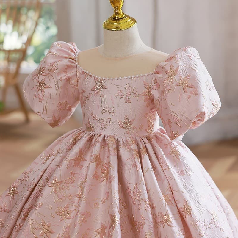 Children's Princess Dress Birthday Party Dress Fashionable Pink Flower Girl Dress Wedding Piano Performance Costume Cross-border