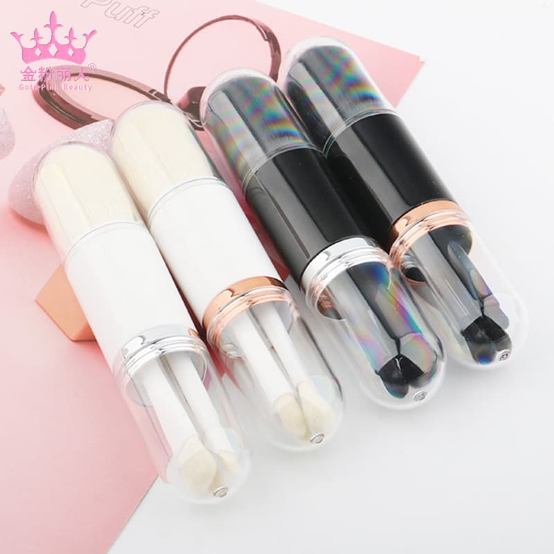 New Dual-Head Multi-Functional 4-in-1 Portable Telescopic Makeup Brush Set in Transparent Box, Professional Beginner Makeup Tool
