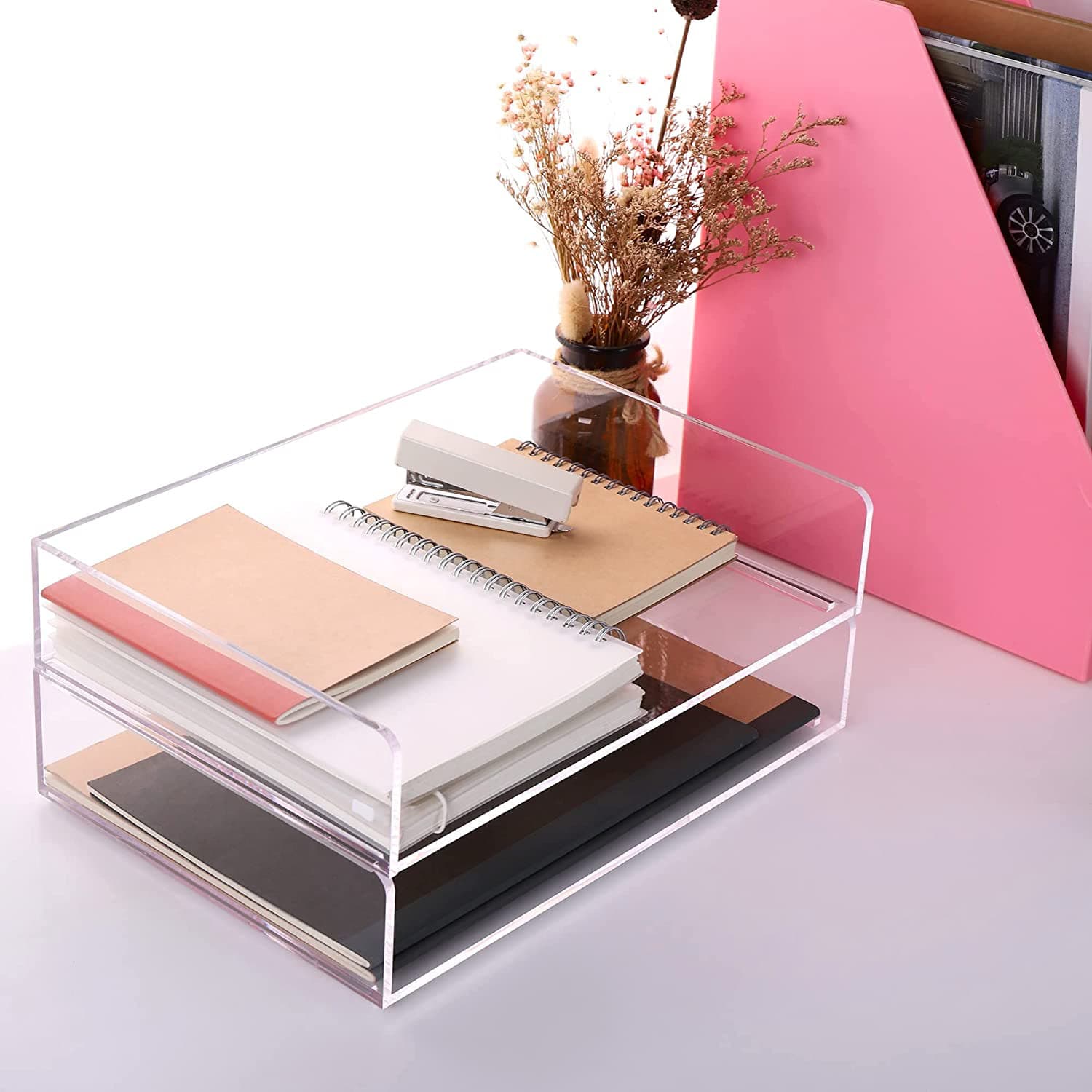 Acrylic Office Storage Box A4 Stacking Document Rack Desktop Organizer Office Supplies Transparent Desk File Holder