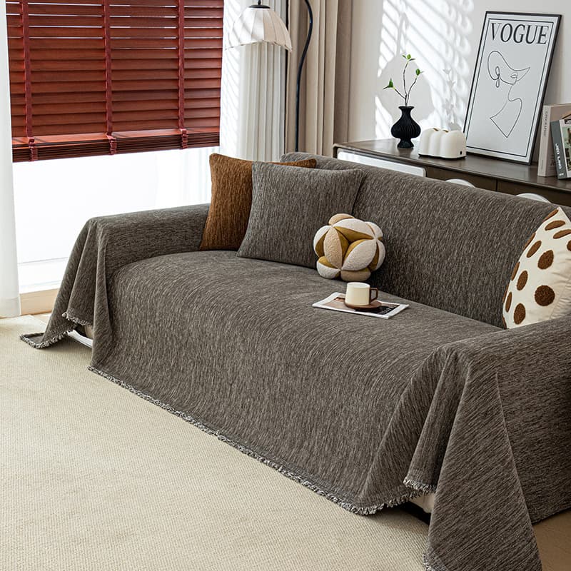 Minimalist Four-Season New Shiny Silk Sofa Cover, Living Room Sofa Dustproof Full-Cover Throw, Non-Slip Sofa Mat Blanket Protector