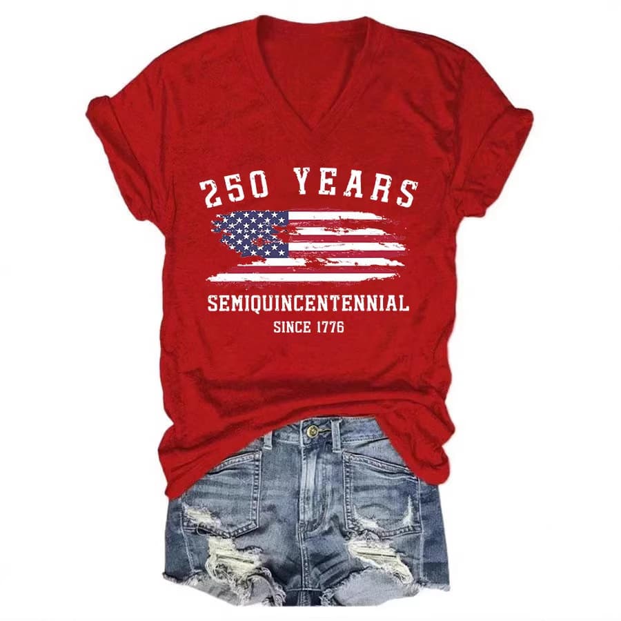 250 Years Semiquincentennial USA eBay Independent Store Fashionable Women's V-Neck Short Sleeve