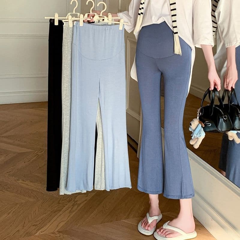 Chic Adjustable Flare Pants for Pregnant Women, Summer Thin Maternity Pants, Belly Support, Ankle-Length, Slimming Maternity Wear