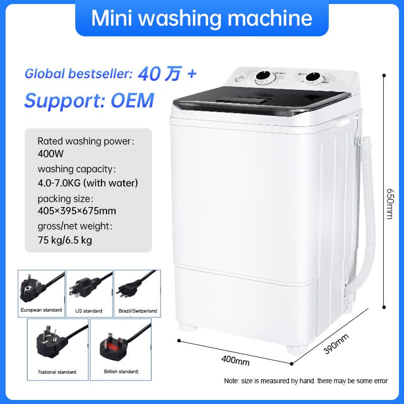 7.5KG Single Tub Washing Machine, Small Semi-Automatic Washer and Spin Dryer, Shoe Washing, Drain Basket